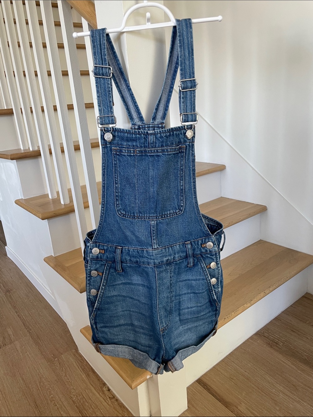 Madewell Blue Denim Short Overalls Romper